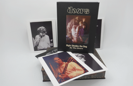 Handmade clamshell box with 7-inch vinyl die-cut compartment and ribbon lift — music book printing by Imago Group
